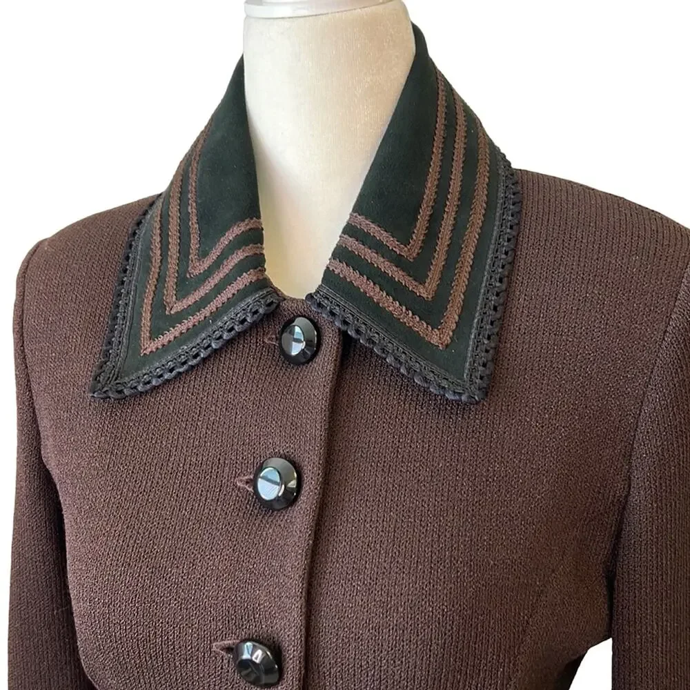 Vintage St John Santana knit 4 piece brown suede jacket skirt outfit size small